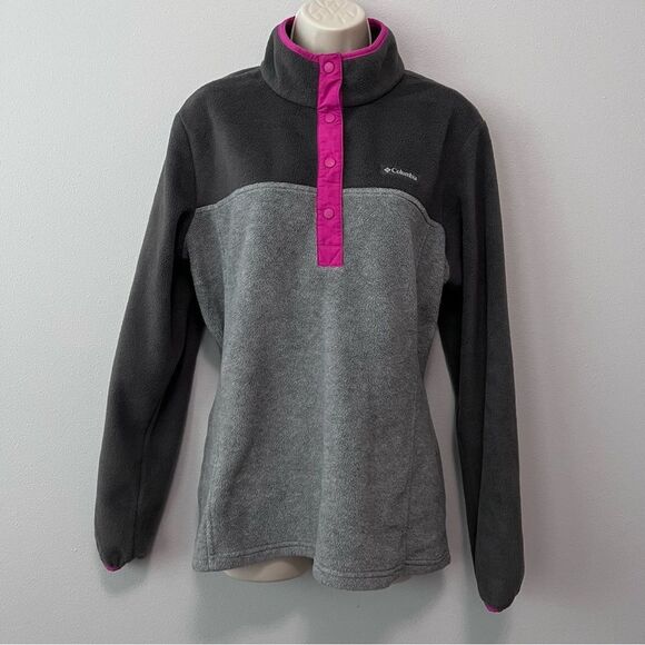 Columbia Gray/Pink Snap Pullover Sweatshirt Size M - Picture 1 of 6